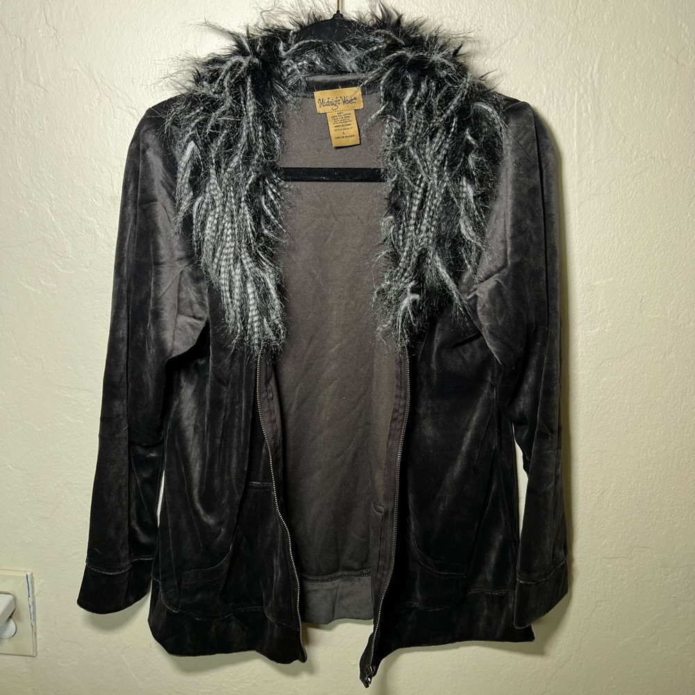 Midnight Velvet Black Jacket with Faux Fur Collar